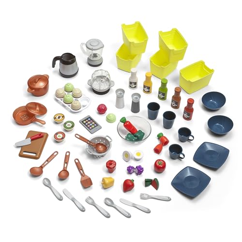 Step2 Elegant Edge Kids Kitchen Playset, Indoor/Outdoor Kitchenette, Interactive Play with Lights and Sounds, Made of Durable Plastic, Includes 78 Piece Toy Accessories, For Toddlers 3+ Years Old