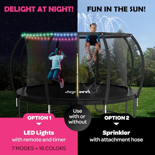 Trampoline for Kids and Adults - 8Ft 10Ft 12Ft 14FT Trampoline with Net - ASTM Certified with Bonus Lights and Sprinkler/Extra Sturdy Recreational Outdoor Trampolines