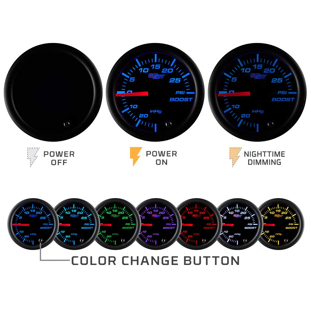 GlowShift Tinted 7 Color 260 F Transmission Temperature Gauge Kit - Includes Electronic Sensor - Black Dial - Smoked Lens - for Car & Truck - 2-1/16 52mm