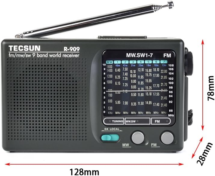 TECSUN R-909 AM/FM/SM/MW (9 Bands) Multi Bands Radio Receiver Broadcast with Built-in Speaker Pack of 2