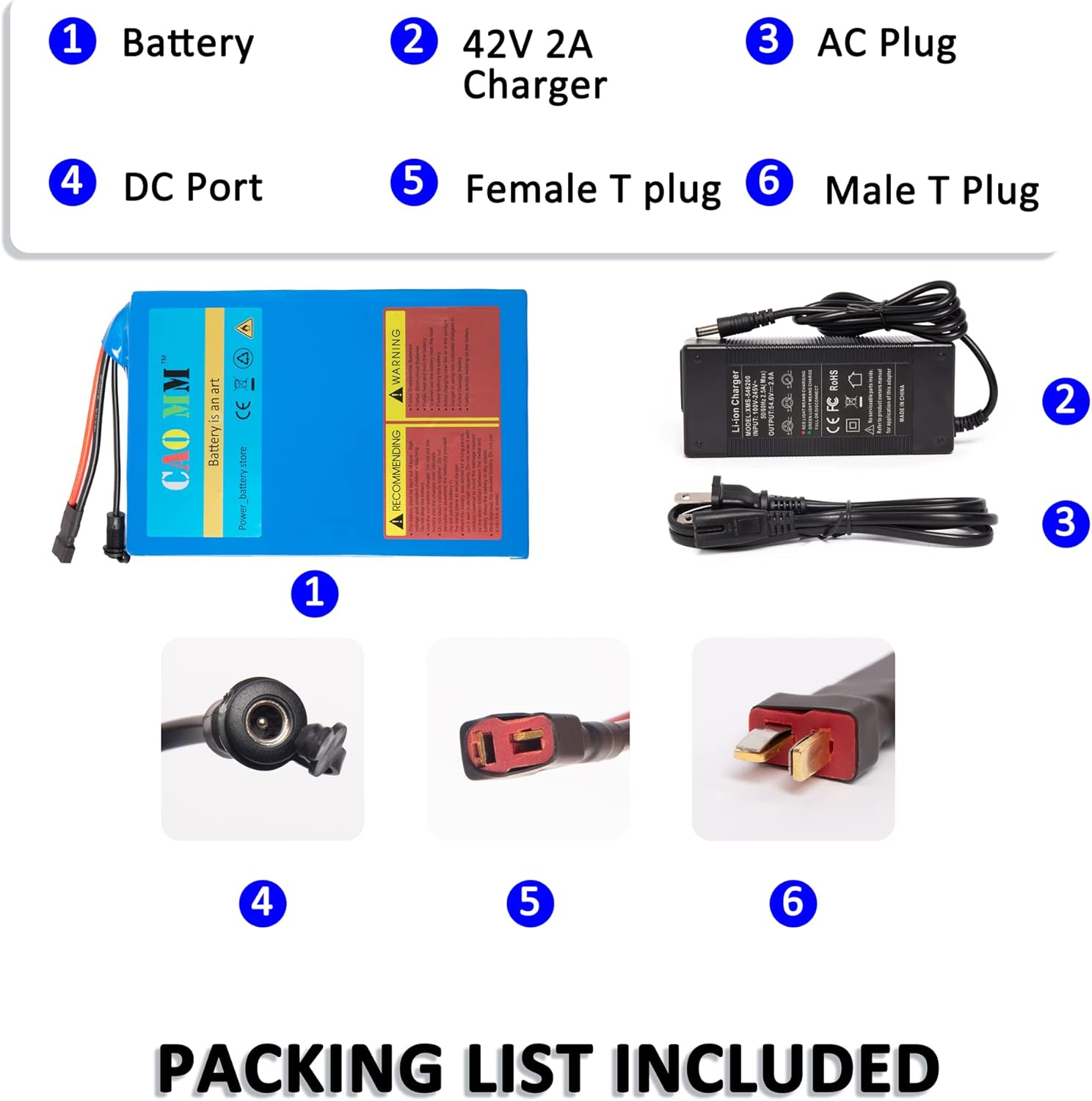 36V Battery, (2-5 Days Delivery from California) 10AH/ 14AH/ 16AH/ 20AH Lithium Battery Pack Li ion Battery for 200-1000W Motor Electric Ebike Bicycle Scooter Golf Cart (36V 20AH with Charger)