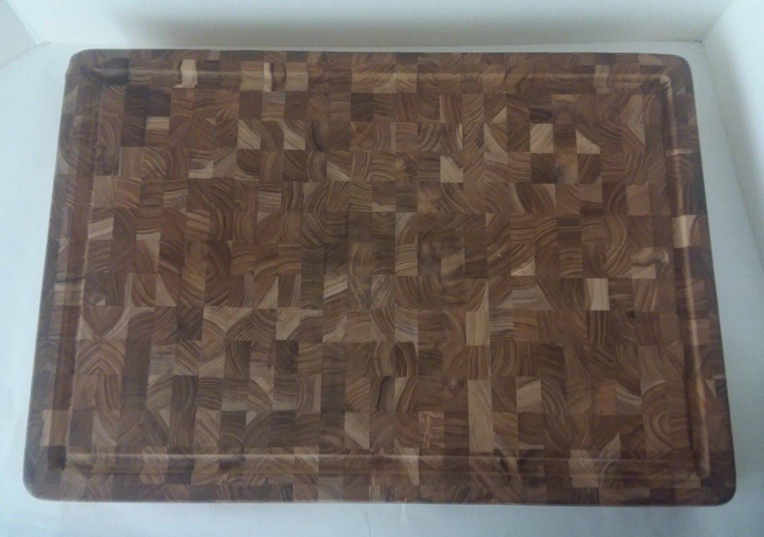 Proteak End Grain Butcher Block Cutting Board Hand Grip Juice Canal 20x22 x 14x22