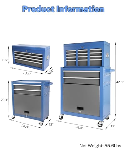 Heavy-Duty 7-Drawer Rolling Tool Chest with Wheels, Steel Tool Storage Cabinet with Lock & Liner for Workshop for Workshop/Garage - Includes 7 Organizer Boxes, Black