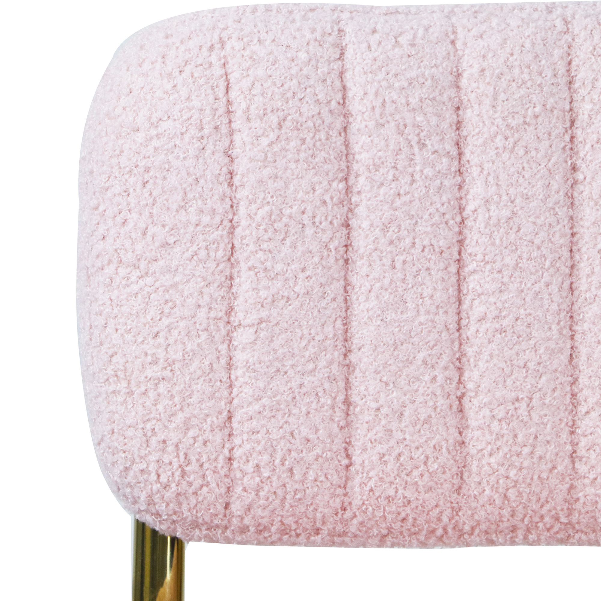 Mid-Century Modern Counter Height Bar Stools for Kitchen Set of 2, Armless Bar Chairs with Gold Metal Chrome Base for Dining Room, Upholstered Boucle Fabric Counter Stools, Pink
