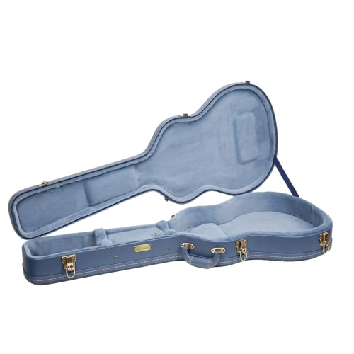 Crossrock Relief Series 335 Guitar Case for ES-335 & Semi-Hollow Electric Guitars | Carved Smoke Blue Finish, Monochrome Blue Velvet Interior, Lock – Premium Wooden Hardshell