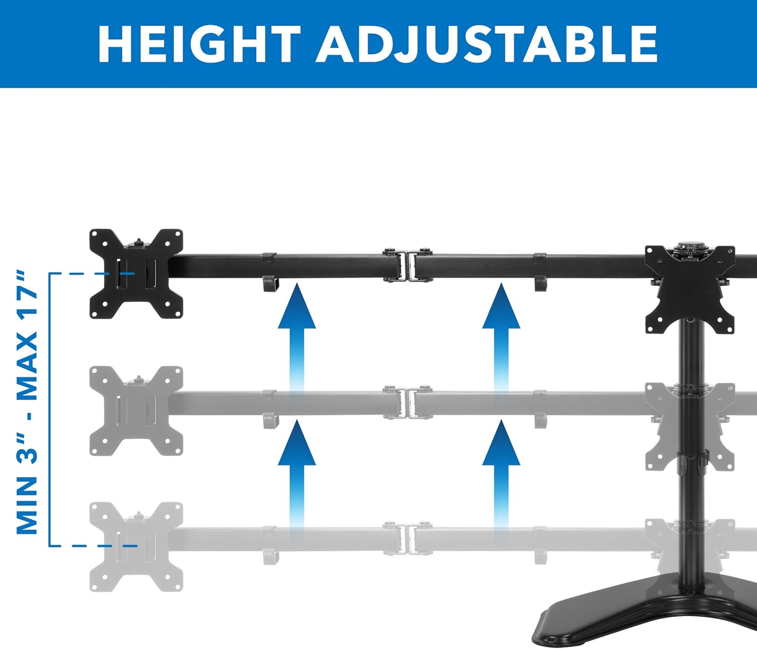 Mount-It! Triple Monitor Stand - Freestanding Computer Desk Mount Fits Up to 27 Inch Monitors, VESA 75, 100 Compatible Pack of 2