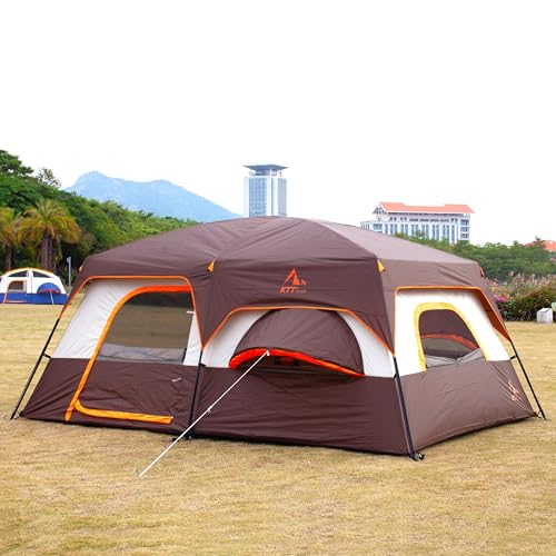 KTT Extra Large Tent 10-12-14 Person(Style-B),Family Cabin Tents,2 Rooms,3 Doors and 3 Windows with Mesh,Straight Wall,Waterproof,Double Layer,Big Tent for Outdoor,Picnic,Camping,Family Gathering