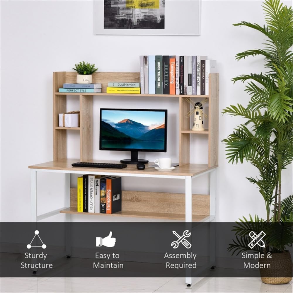 Computer Desk with Hutch, Home Office Desk with Bookshelf, Writing Study Desk, Modern Computer Workstation PC Laptop Desk 47.25" L x 23.5" W x 55" H Office Desk, Home Office Desk with Storage Shelves