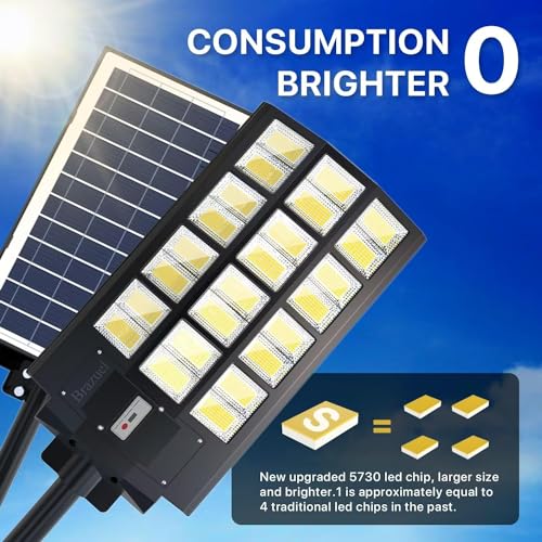 1000W Solar Street Lights Outdoor Waterproof,Solar Parking Lot Lights,6500k Led Solar Lights pole,Motion Sensor,Remote Control, Dusk to Dawn,Commercial Grade