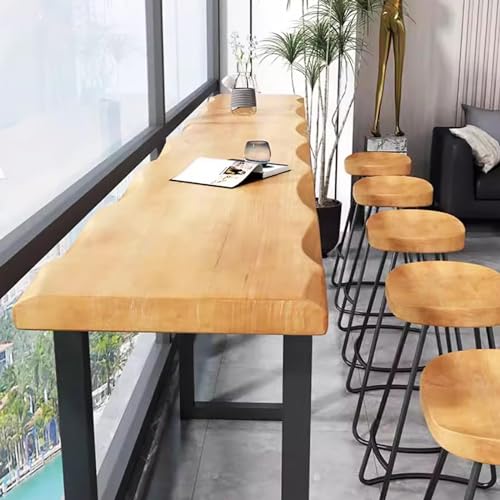 Industrial Bar Counter Table,Solid Wood Bar Top Table Long Narrow Bar Table,Rectangular Bar Height Pub Table Rustic Counter Top Table,Live Edge Kitchen Dining Table,No Stool(47.2", Brown)