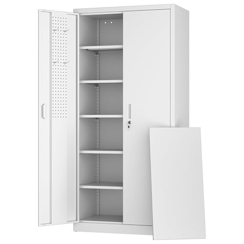 Aobabo Garage Storage Cabinet with Wheels,72" H Metal Storage Cabinet with 2 Doors and 4 Adjustable Shelves for Garage Home, Black,Required-Assembly