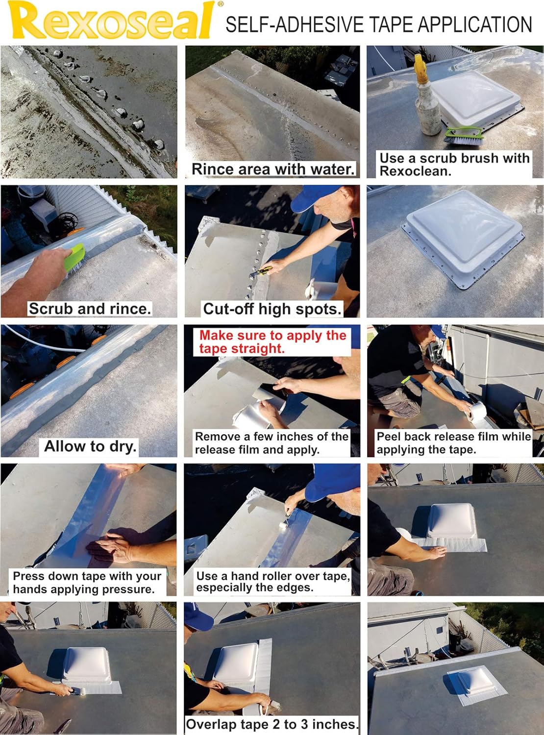 Rexoseal Reinforced Aluminum Backing All-Weather Waterproofing Repair Tape - UV and High-Temperature Resistant Tape - Includes Free Hand Roller - Silver, 6" x 50'