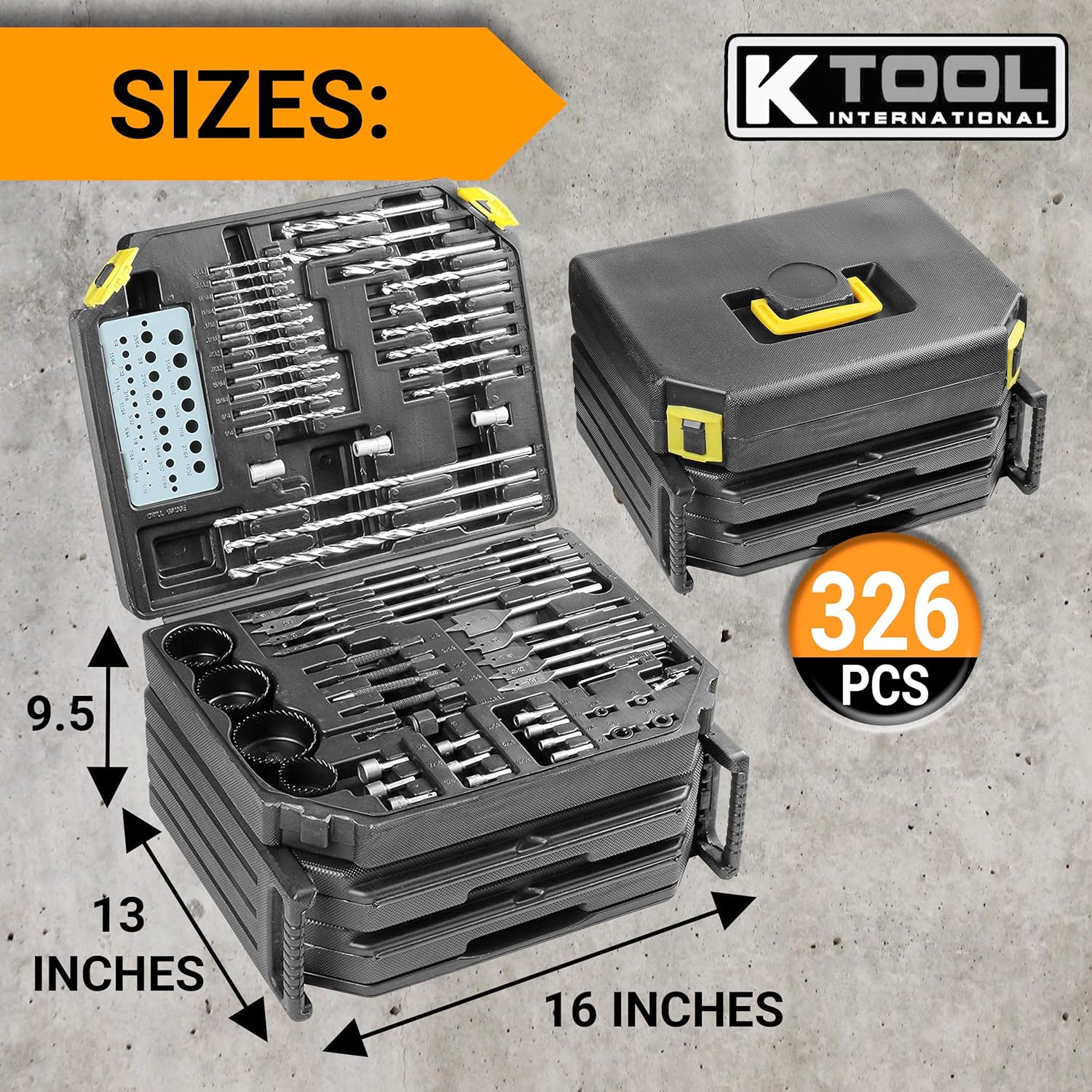 K Tool International Drill Bit Set Portable Tool Storage 326 Piece Set Drill Accessories with Case, Folding Trays, Portable Carrying Case, Easy Organization; KTI10330