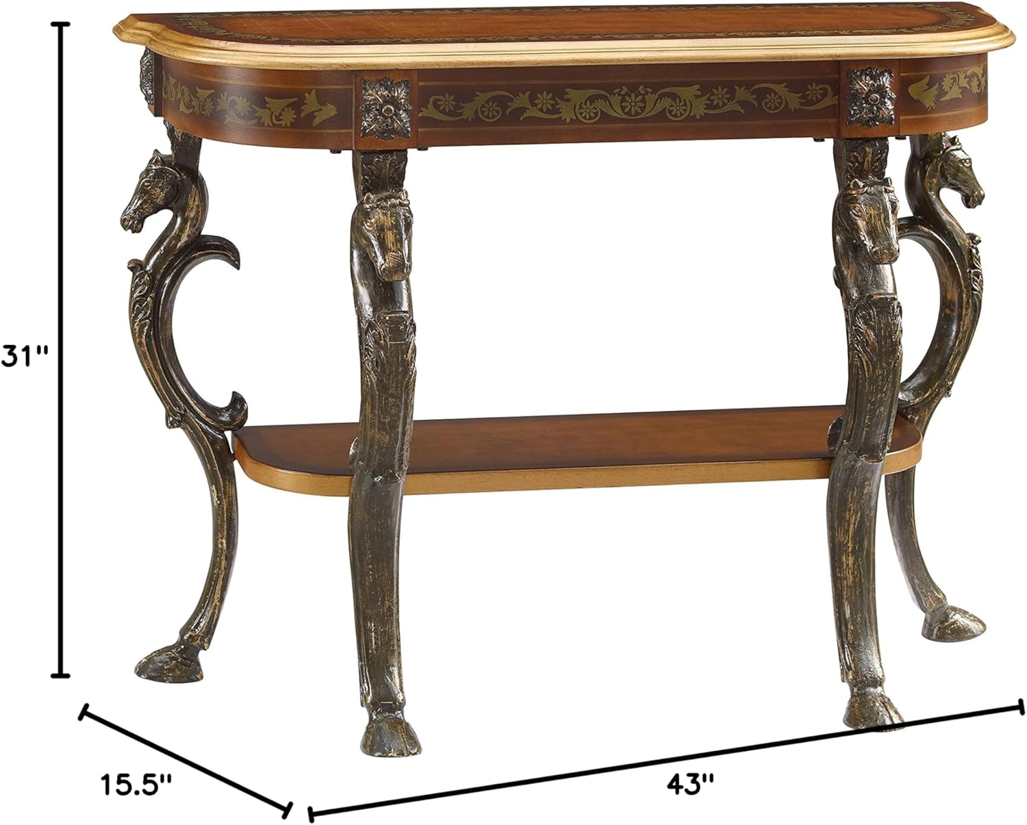 Powell Furniture Masterpiece Floral Demilune Powell Console Table, Brown and Gold 42 x 31.5 x 15.5