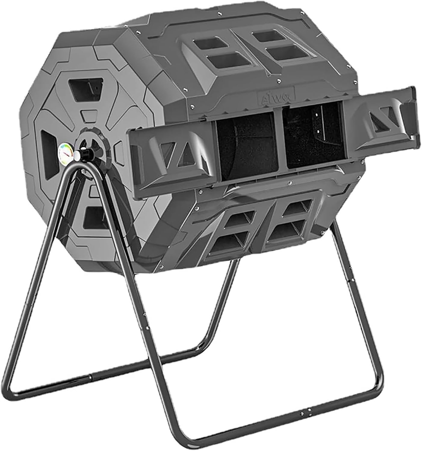 Outdoor Compost Bin, 160L Tumbling Compost Bin Outdoor Dual Chamber 360° Rotating Composter with Thermometer and Dual Chamber Sliding Doors, for Fast Creation of Fertile Soil
