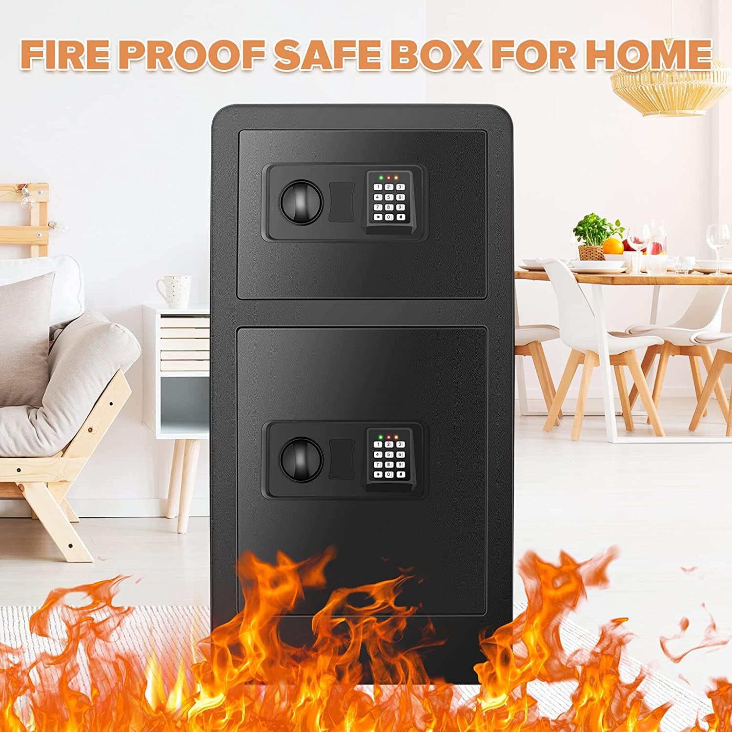 5.0 Cuft Extra Large Fireproof Safe Box with [𝑫𝒐𝒖𝒃𝒍𝒆 𝑫𝒐𝒐𝒓], Heavy Duty Digital Home Security Safe with Hidden Lock Box, Anti-Theft Fire Proof Home Safe for Money, Valuable, Document