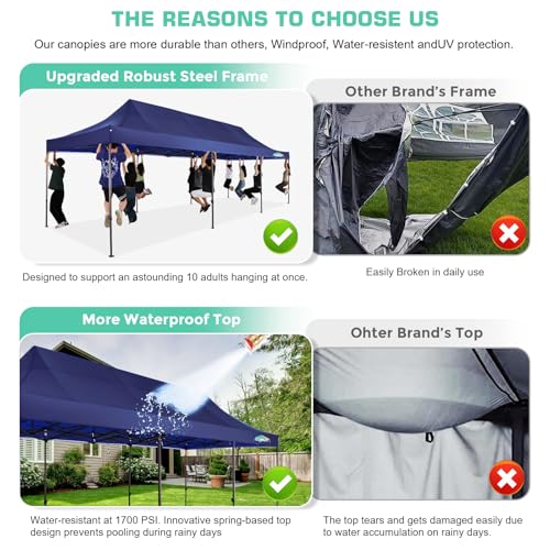 COBIZI 10x20 Pop Up Canopy Tent Heavy Duty with 6 Removable Sidewalls, Commercial Heavy Duty Pop Up Tent for Parties All Weather Waterproof and UV 50+ Wedding Tent with Roller Bag(Frame Upgrade)