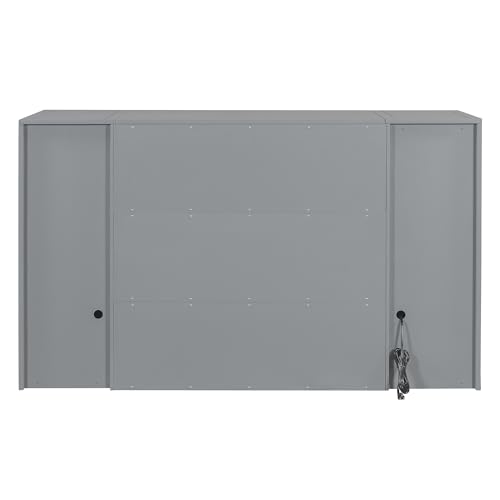 Merax Murphy Bed Full Size with Storage and High Stool, Floor Bed Frame with Drawers, Cabinets & USB Ports, for Guest Room, Home Office, White