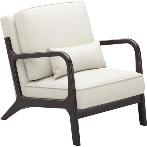 Belffin Accent Chair Modern Mid-Century Linen ArmChair Upholstered Arm Chair with Soft Cushion Solid Wood Accent Side Chairs Light Grey