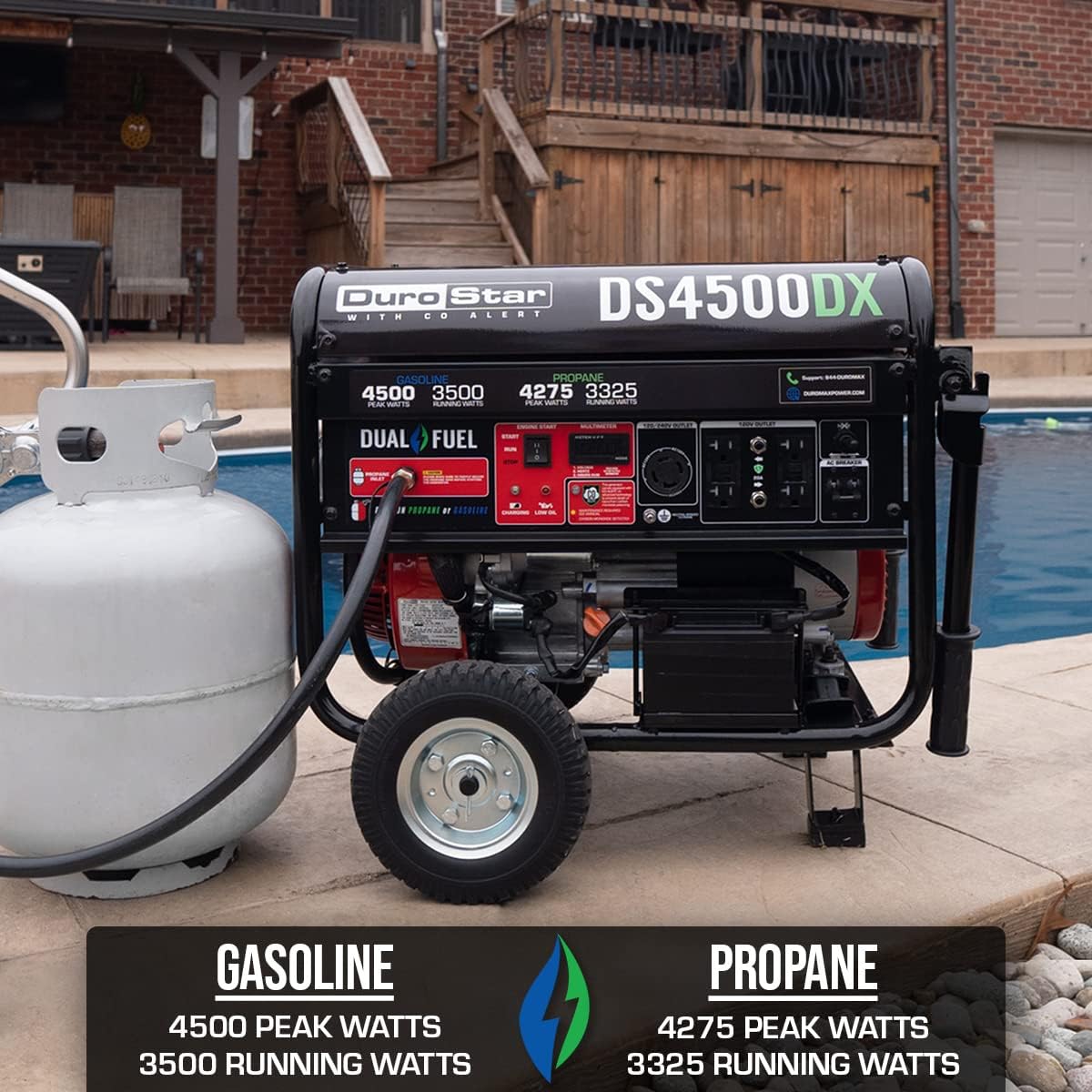 DS4850EH Dual Fuel Portable Generator-4850 Watt Gas or Propane Powered Electric Start-Camping & RV Ready, 50 State Approved, Red/Black