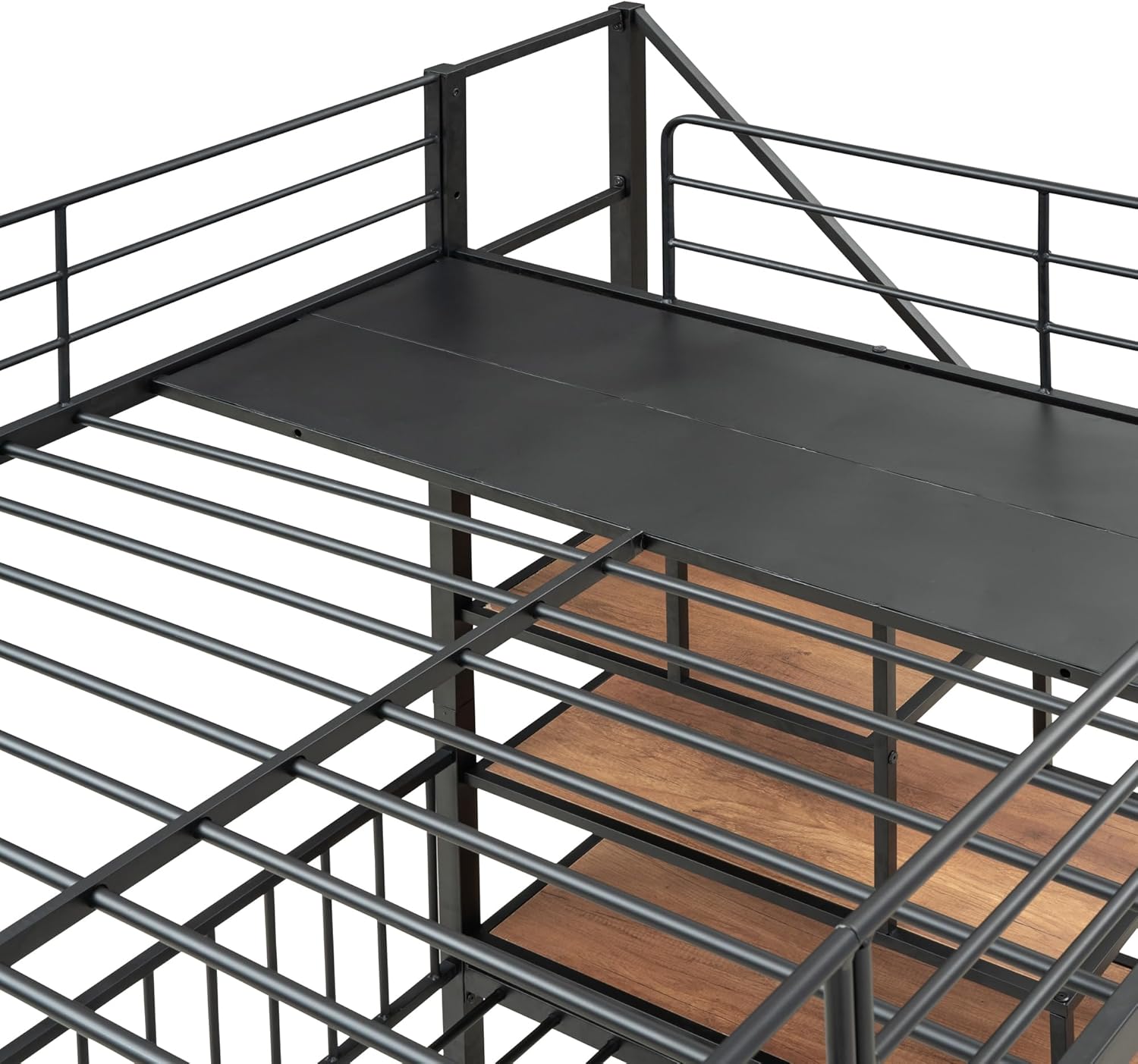 CITYLIGHT Triple Bunk Beds with Storage, Metal Full Over Twin & Twin Bunk Beds with Stairs,3 Bed Bunk Bunk for Kids, Girls, Boys,Teens, Adults,Space Saving Design,Can be Separated into 3 Beds, Black
