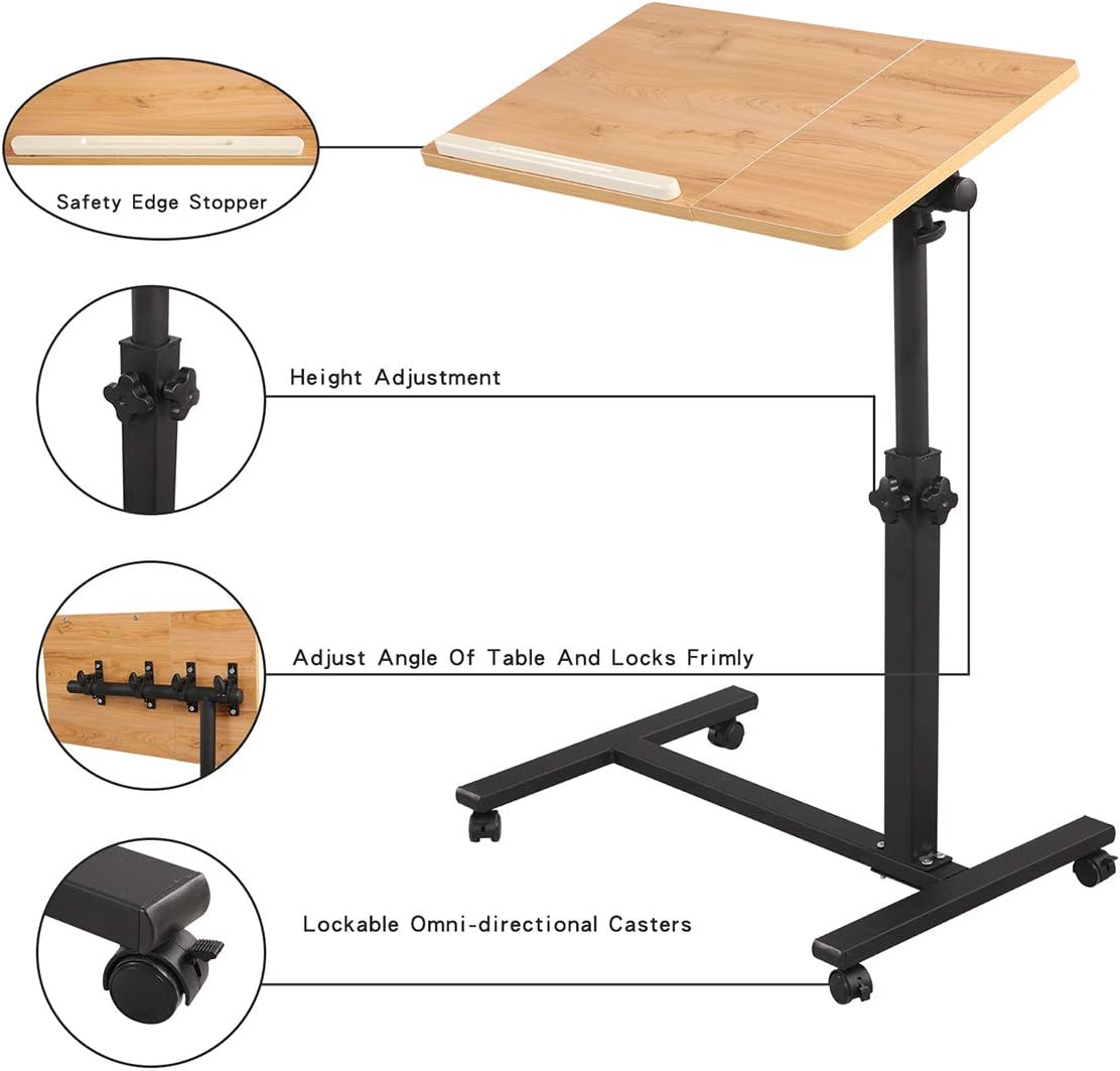 Rolling Laptop Table Lap Desk for Laptop Rolling Cart Tilting Overbed Bedside Table Overbed Desk Overbed Table with Wheels Adjustable Laptop Stand Sofa Side Table