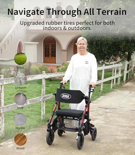 Walkers for Seniors, Rollator Walker with Seat, Transport Wheelchair Lightweight Foldable, Adult Rolling Walker, Rollator Transport Chair with Brakes, 2 in 1 Walker Wheelchair Combo Z51-2024 New