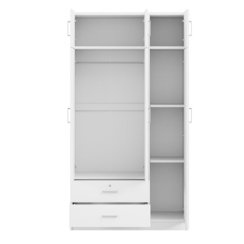 Wardrobe Closet, Wardrobe Closet with Doors, 1 Drawer and Top Cabinet, Modern and Simple Design, Lockable Drawer, Spacious Storage Space, for Bedroom (White,3-Door)