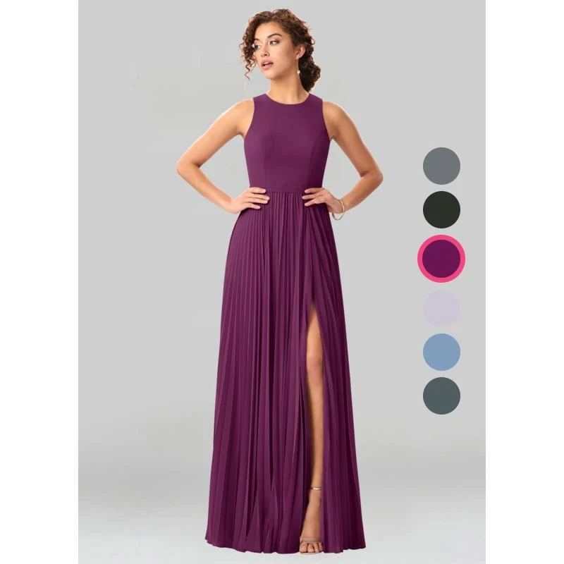 Azazie A-Line/Princess Scoop Floor-Length Chiffon Bridesmaid Dresses - Raspberry