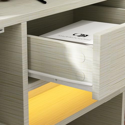 AIEGLE Shoe Cabinet with LED Light, Entryway Storage Cabinet with 3 Doors and 2 Drawers, Freestanding Space-saving Shoe Rack Organizer Cabinet for Hallway, Living Room, Light Grey