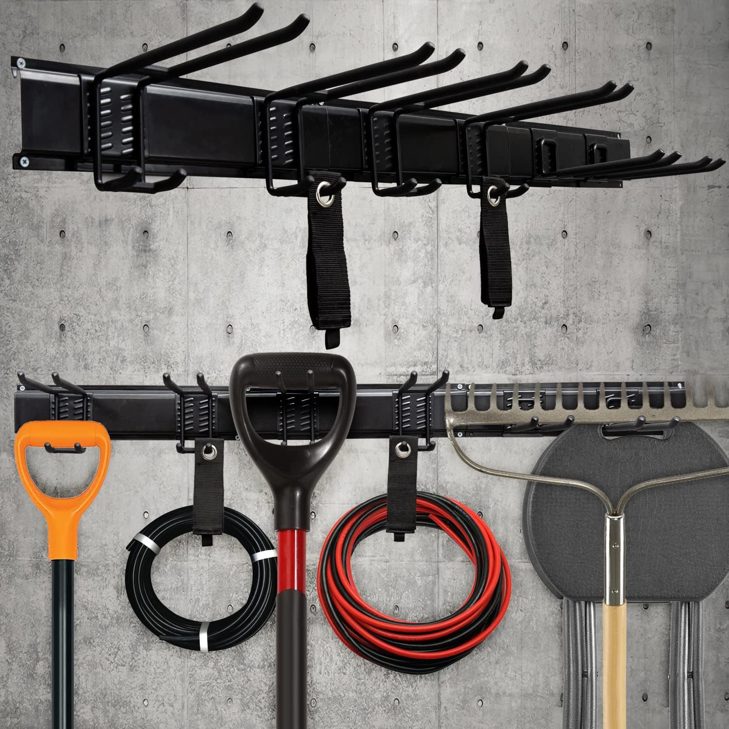 Heavy Duty Tool Storage Rack,Strengthen Garage Tool Organizer Wall Mount,Steel Garage Storage System,Steel Garage Storage System with Wall Hooks and Hanger,Shovel Holder Wall Mount For Shovel Holder Pack of 2