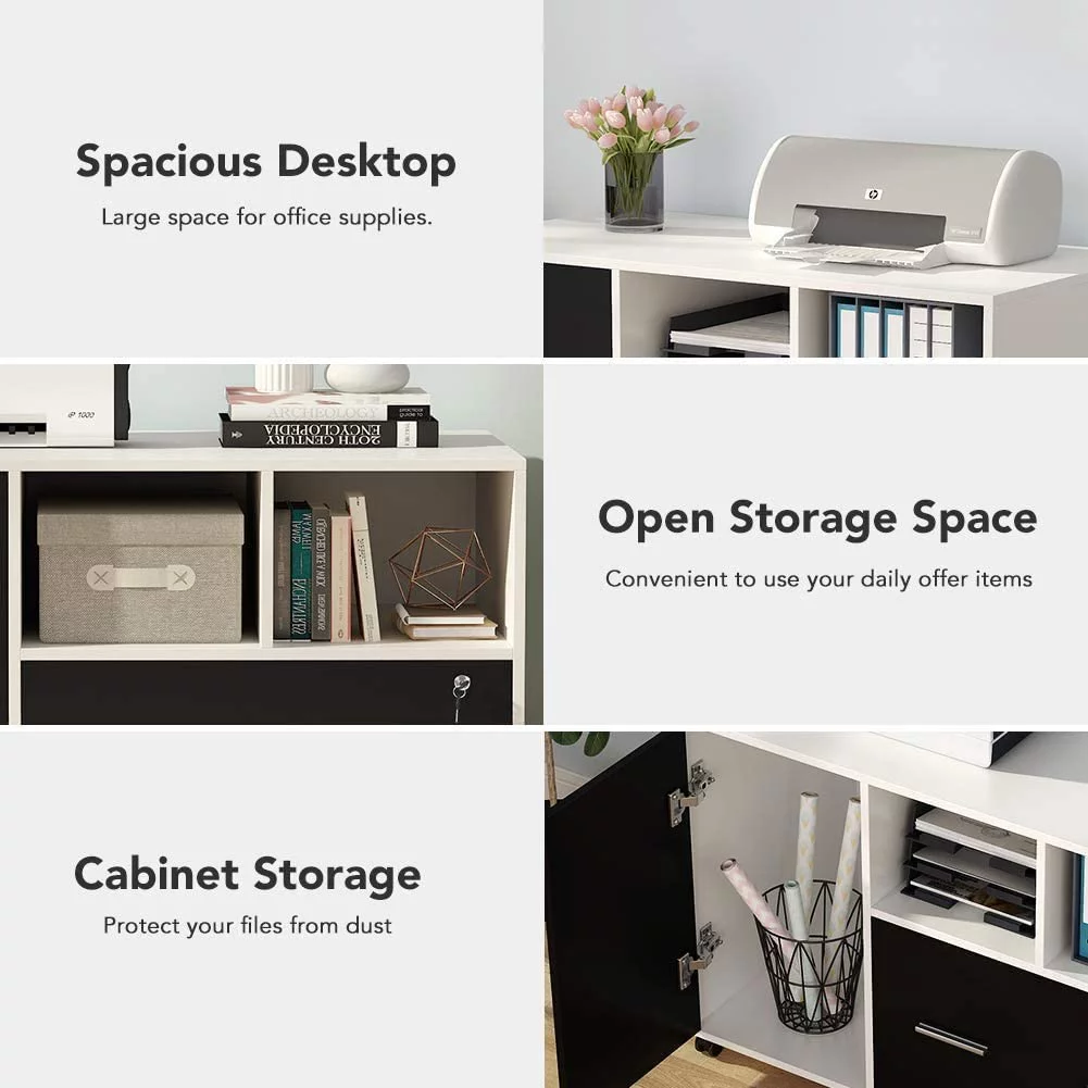 Tribesigns Large File Cabinet with Lock and Drawer, Modern Mobile Lateral Filing Cabinet Printer Stand Legal/Letter / A4 Size with Wheels and Storage Shelves for Home Office(White)