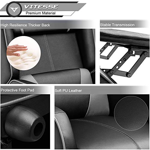VITESSE Gaming Recliner Chair Racing Style Single Ergonomic Lounge Sofa Modern PU Leather Reclining Home Theater Seat for Living Gaming Room (Grey).