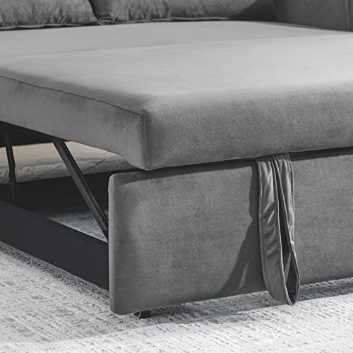55" Modern Convertible Sofa Bed with Pull Out Bed - Velvet Loveseat Sofa Sleeper Sofa Couch Futon Sofa Bed Couch Chaise Lounge with 2 Detachable Arm Pockets, 2 Pillows for Living Room (Black)