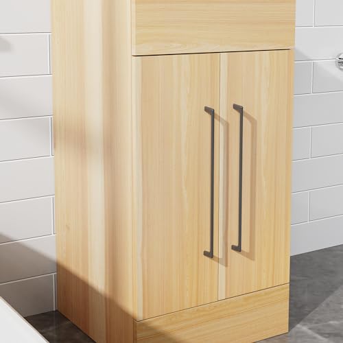 16” Bathroom Vanity Sink Combo for Small Space, Pedestal White Sink Storage Cabinet with 2 Doors, Oak