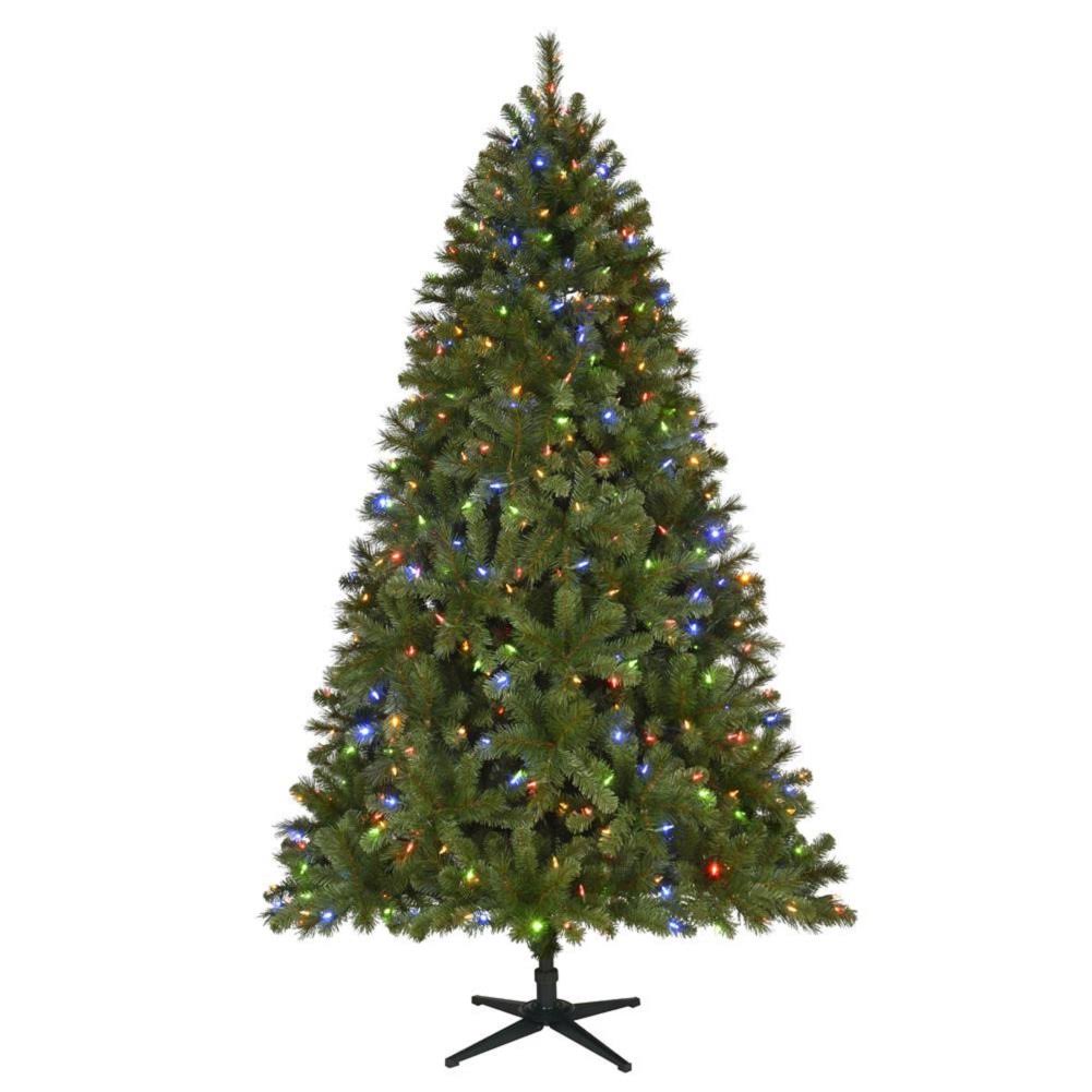 Home Accents Holiday 7.5 ft Pre-Lit LED Wesley Spruce Slim Artificial Christmas Tree, Color Changing TG76M3P08D05