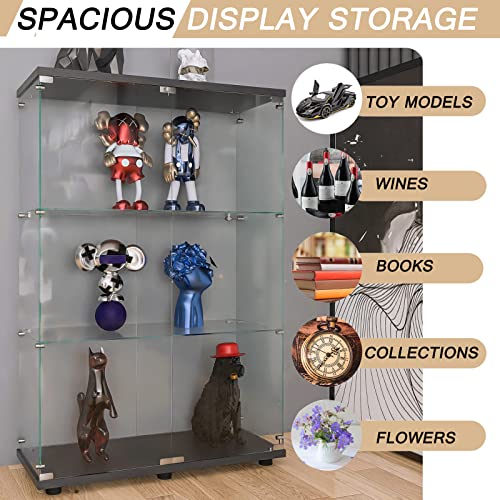 Glass Display Cabinet, 3 Shelves Glass Curio Cabinet Display Case, Floor Standing Glass Bookshelf Corner Cabinet for Living Room Bedroom Home Officee, 49.3" H x 16.7" W x 14.3" D, White