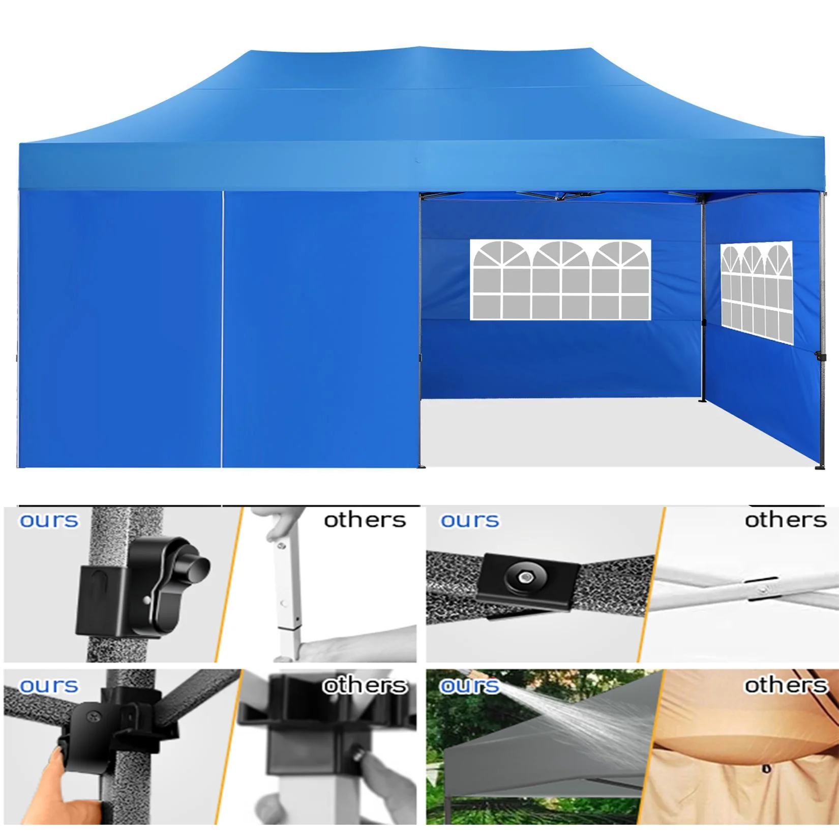 COBIZI 10'x20' Canopy Heavy Duty Pop Up Canopy Tent Outdoor Gazebo Shelter Portable Instant Commercial Tent with 6 Removable Sidewalls&3 Heigh Adjustable&Roller Bag, Blue