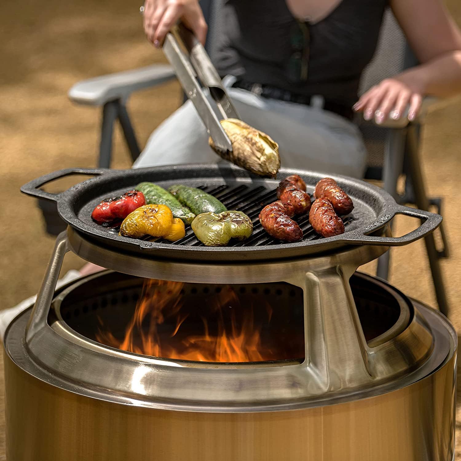 Solo Stove Yukon 27 Grill Top and Hub, Cast Iron Cooktop with Stainless steel Hub for 8”Elevation, Addition for Yukon Fire Pit, Weight: 21.5lbs, Diameter: 17.5