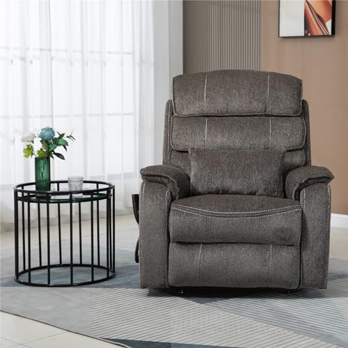 Light Grey Recliner Chair for Elderly | Tall and Big Man 400lbs | Chenille | Power Lift, Lay Flat, Stand Up, Wireless Charging Device, Extended Footrest, Massage Heat, Cup Holder, Lumbar Pillow