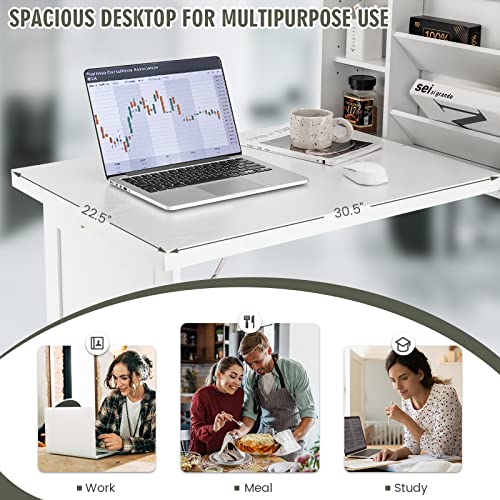 LDAILY Moccha Foldable Wall Mounted Table w/Classified Storage Space, Multiple-purpose Desk, Sturdy Wood Structure, Floating Convertible Desk/Cabinet, Ideal for Home, Apartment, Limited Room (Black)