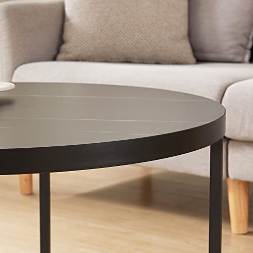 CENSI Natural Oak Round Coffee Table for Living Room, 31.5" Modern Wood and Metal Center Coffee Table with Extra Thick Tabletop (Light Wood)