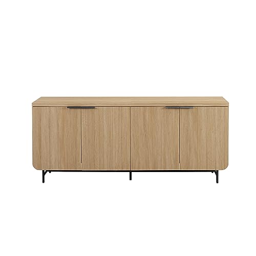 Walker Edison Scandinavian Grooved 4-Door Sideboard, 69 Inch, Black