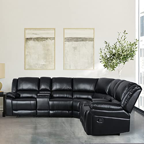 LY&S Home Collection Sectional Reclining Sofa, Sectional Couches for Living Room, Modular PU Leather Manual Recliner Sofa Livingroom Furniture Sets (Black)