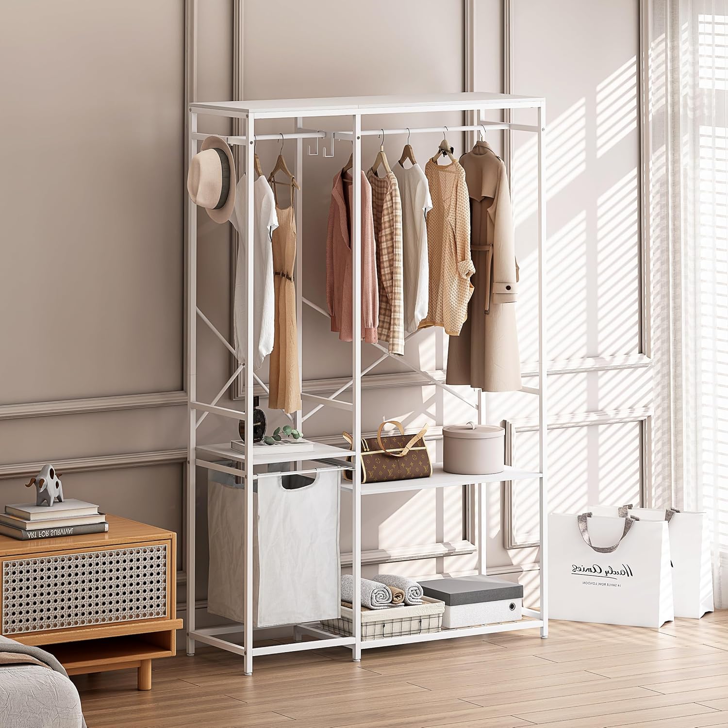 Portable Wardrobe Closet, 47.2" L x 15.8" W x 72.1" H, Multi-Functional Clothes Rack, 42.8 lbs