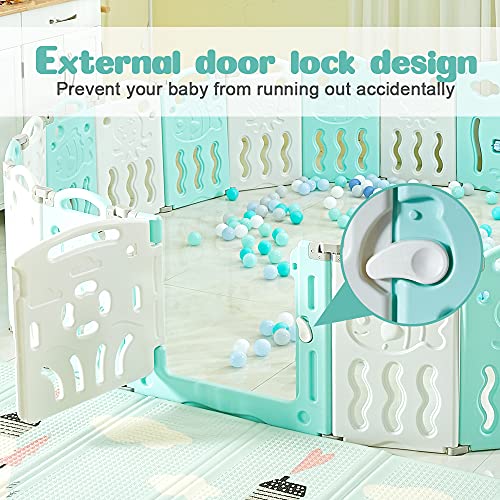 Albott Baby Fence Foldable Toddler Playpen Kids Safety Play Center Yard Baby Playpen, Adjustable Shape, Portable Design for Indoor Outdoor Use(18 Panels)