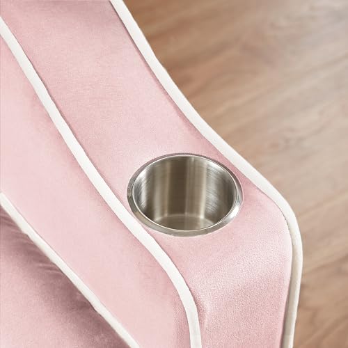 Pull Out Sofa Bed Velvet Sleeper Sofa Bed, Convertible Loveseat Sofa Bed with Reclining Backrest, USB Port, Ashtray Swivel Phone Stand and Pockets (Pink)