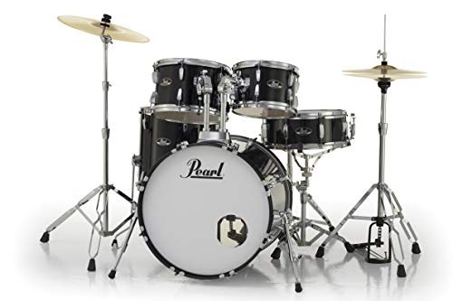 Pearl Roadshow Drum Set 4-Piece Complete Kit with Cymbals and Stands, Charcoal Metallic (RS584C/C706)