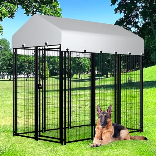 Large Outside Dog Kennel,Outdoor Dog Run Enclosure 8'x4'x6' Dog Pen House with Roof Cover Heavy Duty Welded Wire Steel Dog Playpen Animal Fence Without Feeding Door