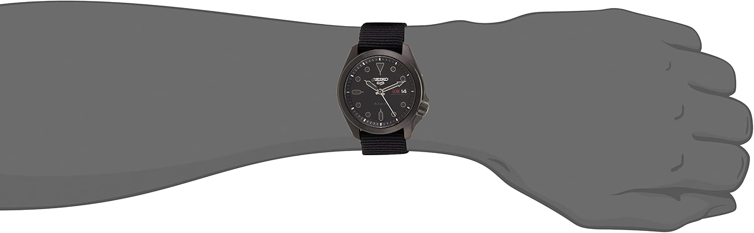 SEIKO Men's 5 Sports Stainless Steel Automatic Watch with Nylon Strap, Black, 22 (Model: SRPE69)